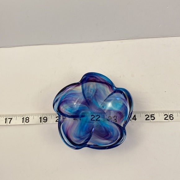 ART glass trinket dish bowl purple blue white swirl flower floral petal - Picture 3 of 6